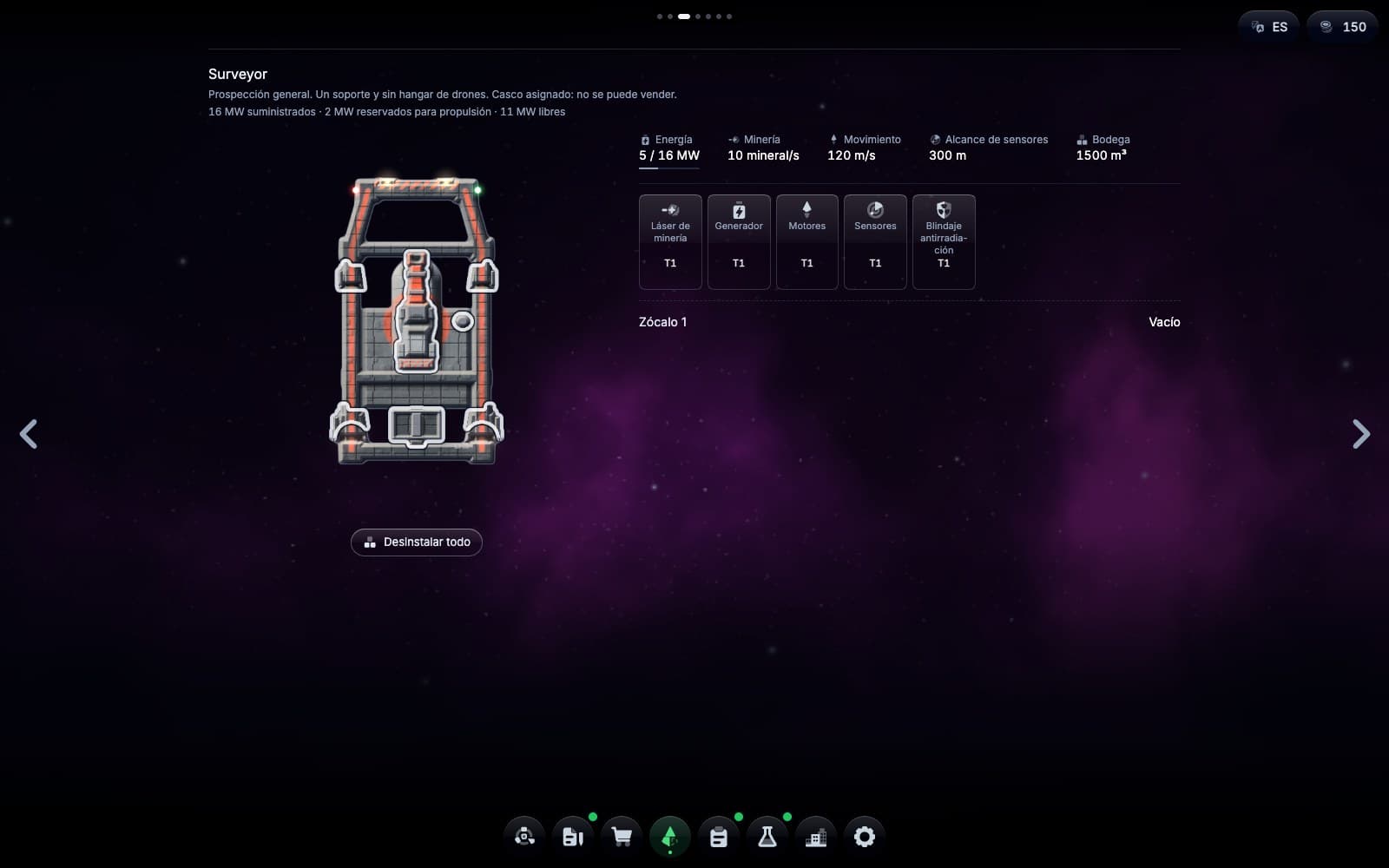 La sala Equipar: el atraque, el casco con cada pieza marcada y la configuración