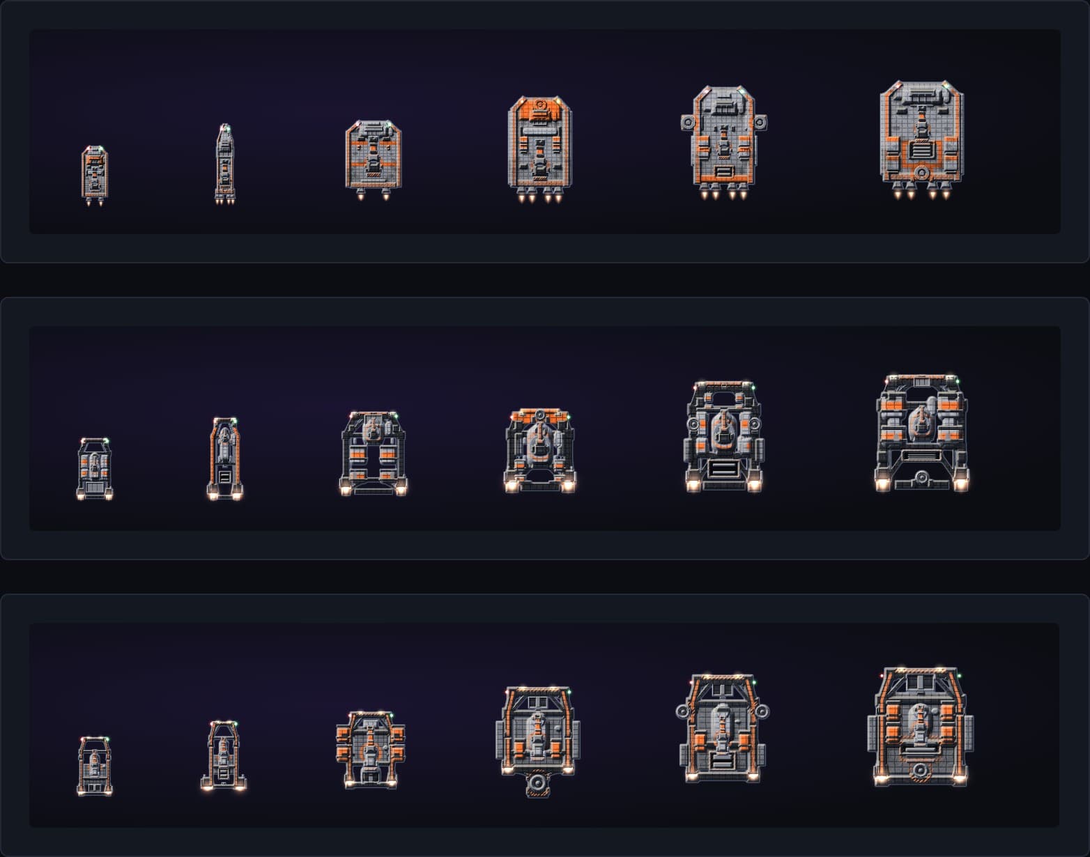 The Company's hulls as built by different departments