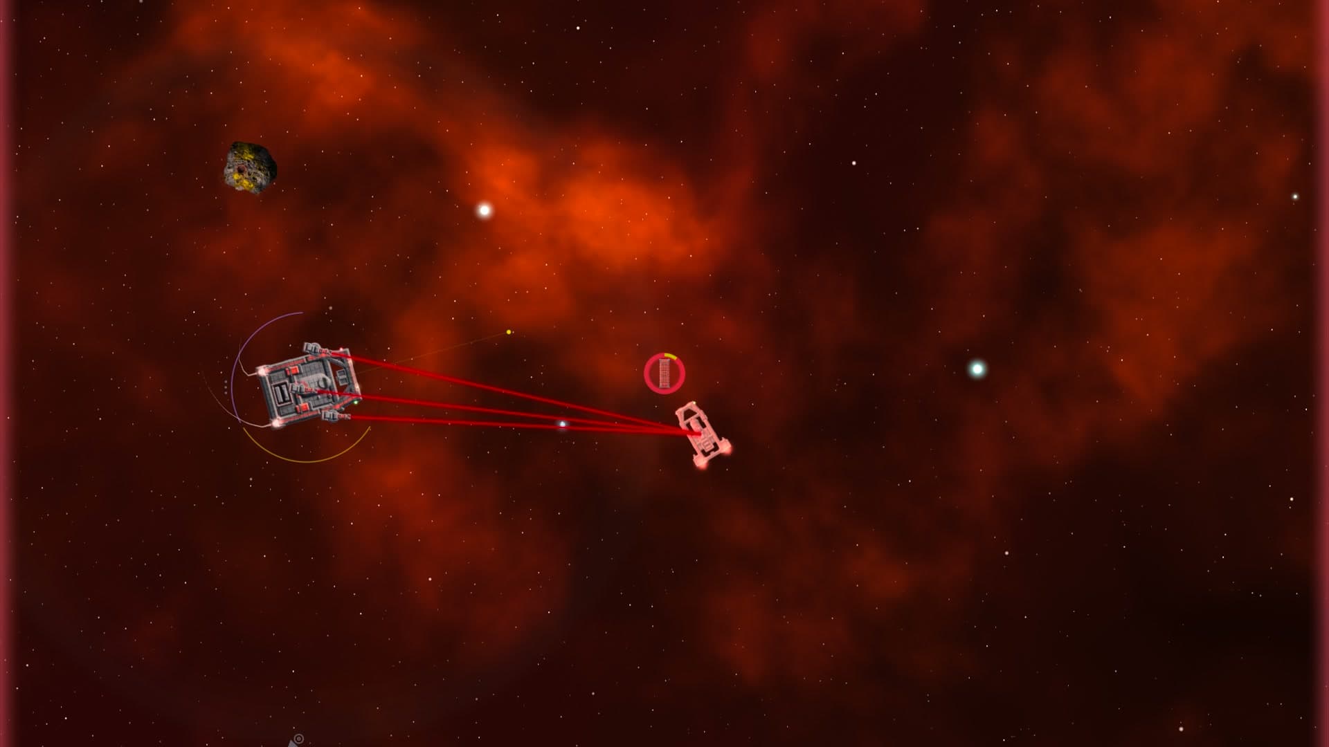 A raider closing on the ship, marked red at the edge of the sector