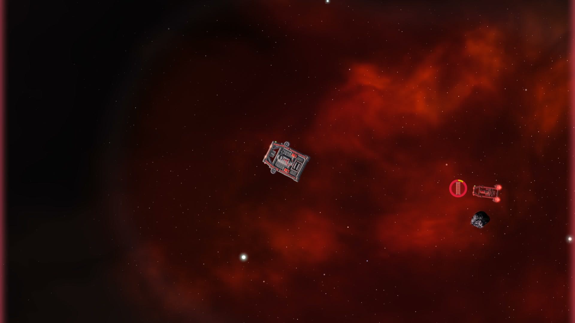 A raider closing on the ship, marked red at the edge of the sector
