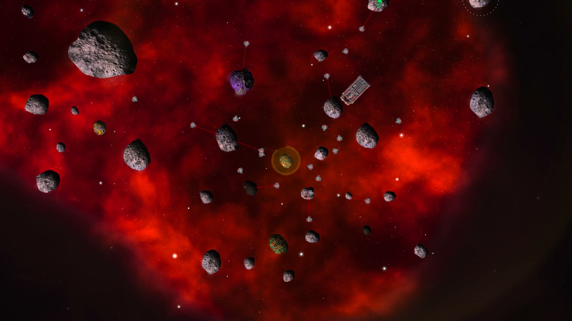 A Warren in a dense field, its mining drones out on the asteroids all round it